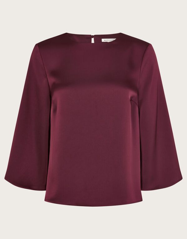 Monsoon Ingrid Bell Sleeve Satin Top Red - Image 6