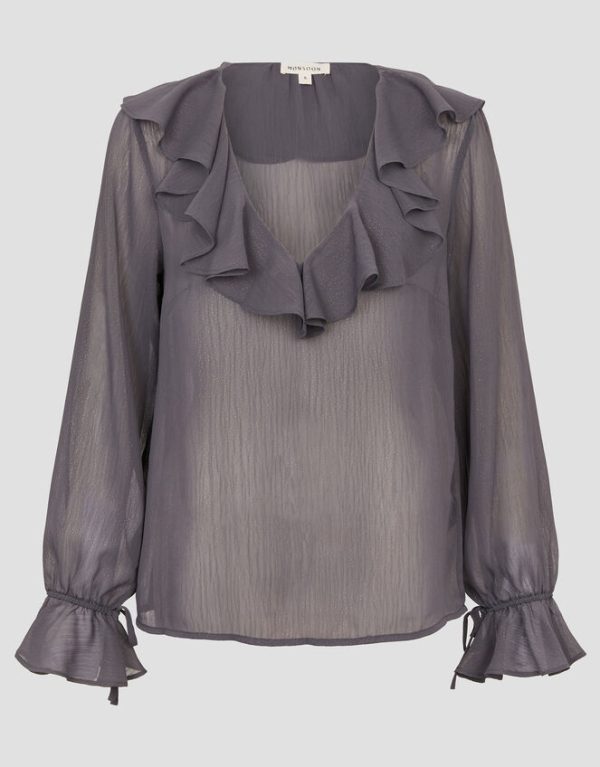 Monsoon Emmy Sheer Sparkle Frill Blouse Grey - Image 5