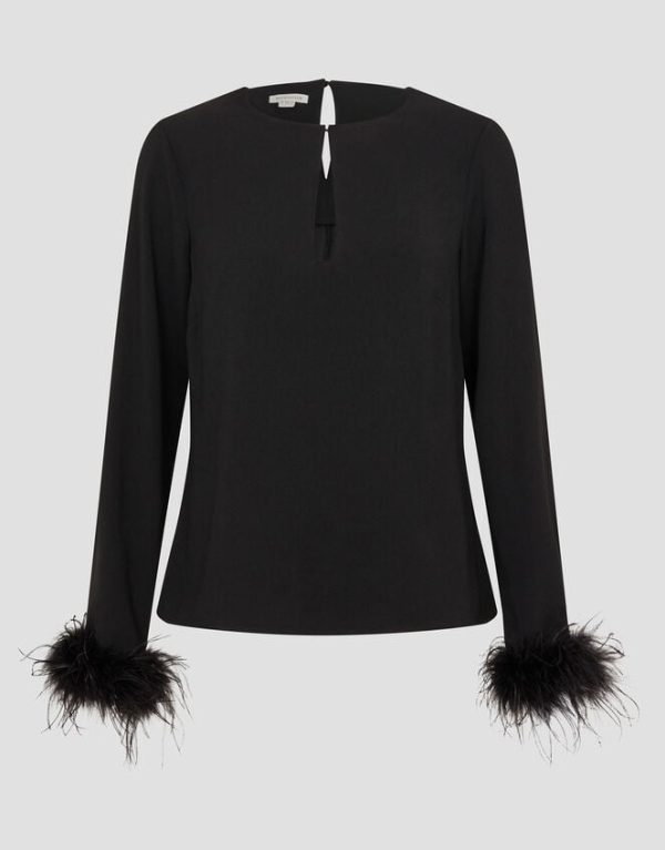 Monsoon Tiggy Long Sleeve Feather Top Black - Image 5