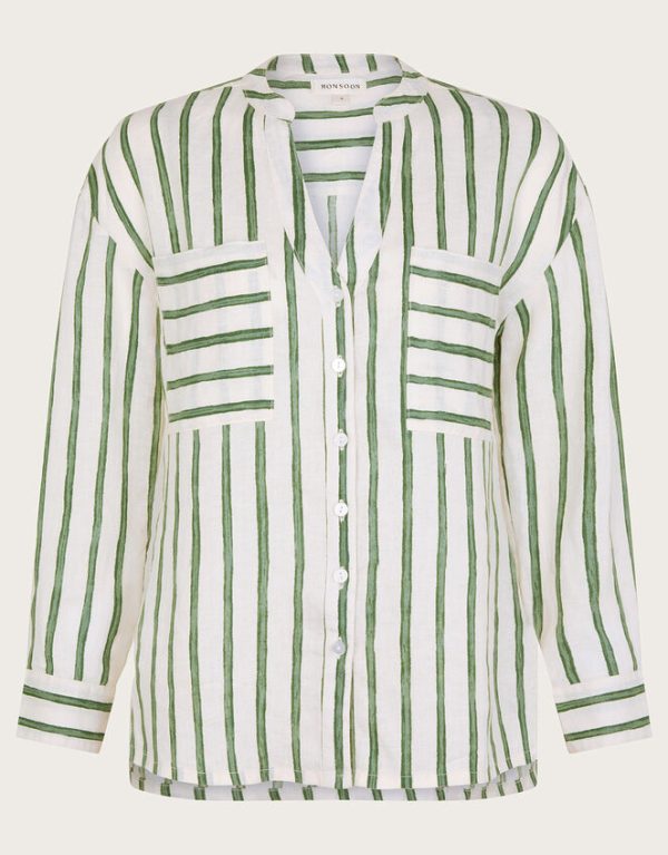 Monsoon Santana Stripe Linen Shirt Green - Image 5