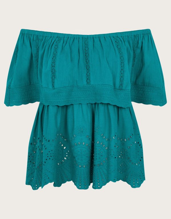 Monsoon Cleo Broderie Bardot Top Teal - Image 5