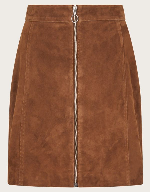 Monsoon Sienna Suede Zip Skirt Tan - Image 6