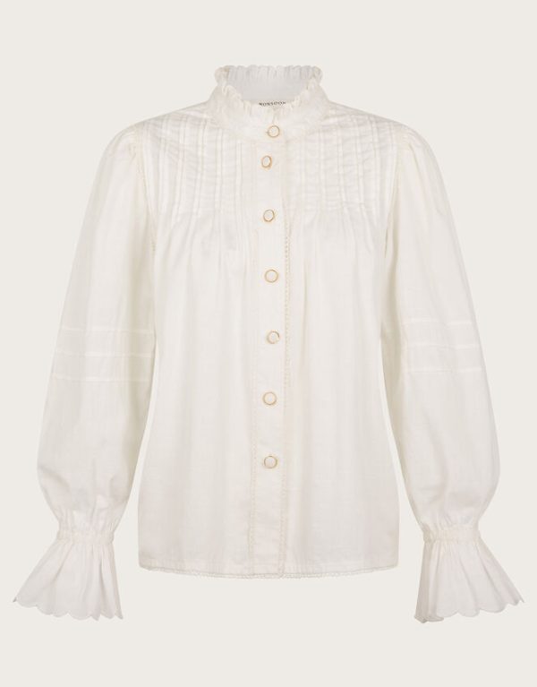 Monsoon Rose Long Sleeve Frill Pleat Shirt White - Image 6