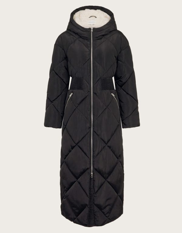 Monsoon Phoebe Fleece Quilted Puffer Coat Black - Image 5