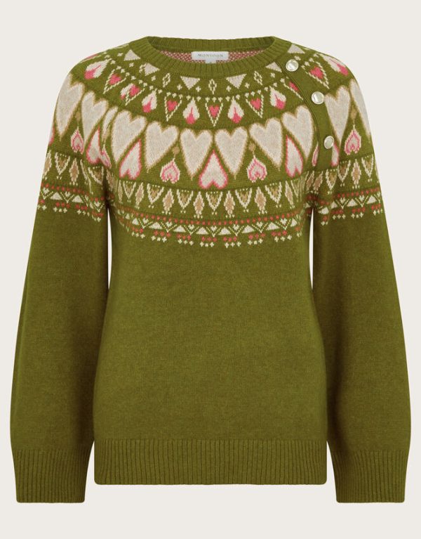 Monsoon Paula Heart Fair Isle Knit Jumper Green - Image 5