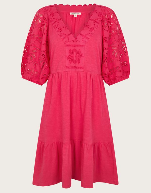 Monsoon Skye Schiffli Dress Pink - Image 5