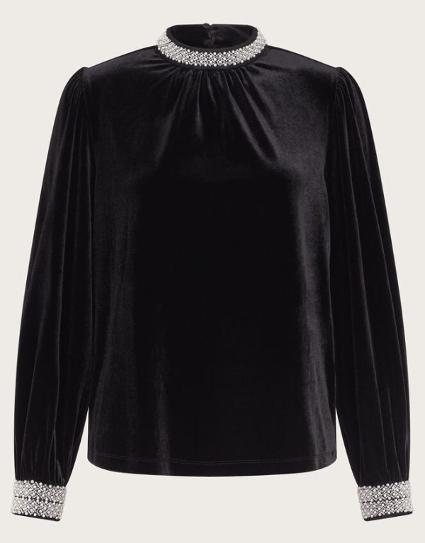 Monsoon Tate Bead Trim Velvet Top Black - Image 5