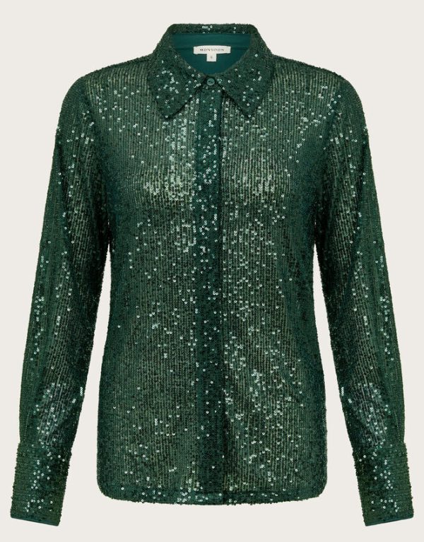 Monsoon Shonda Sheer Sequin Shirt Green - Image 6