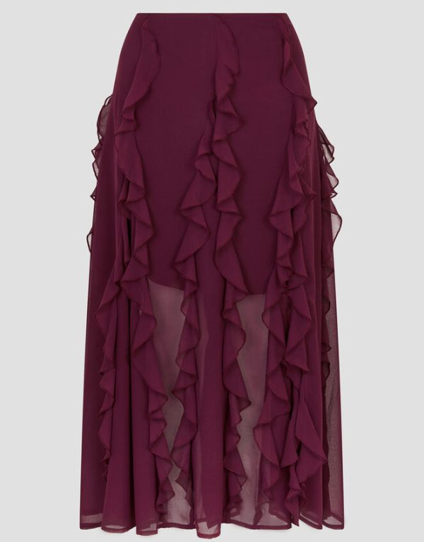 Monsoon Riley Ruffle Midi Skirt Red - Image 5