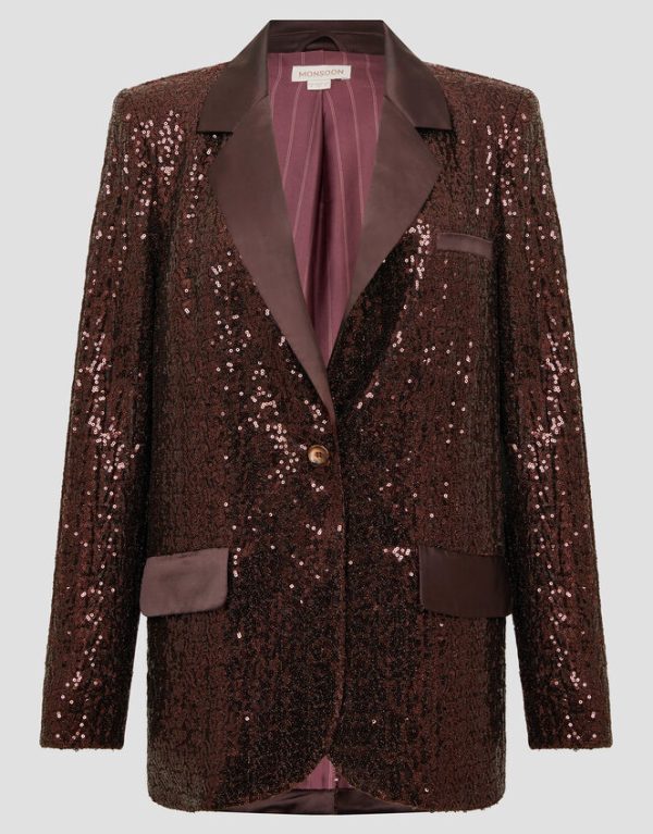 Monsoon Monsoon x Sarah Corbett-Winder Satin Sequin Blazer Bronze - Image 5