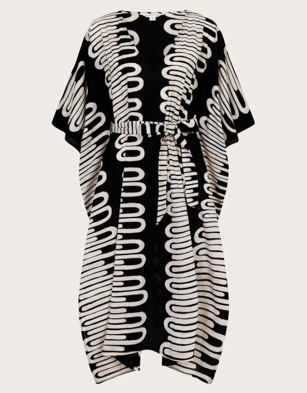 Monsoon Orla Geometric Print Kaftan Dress Black - Image 5