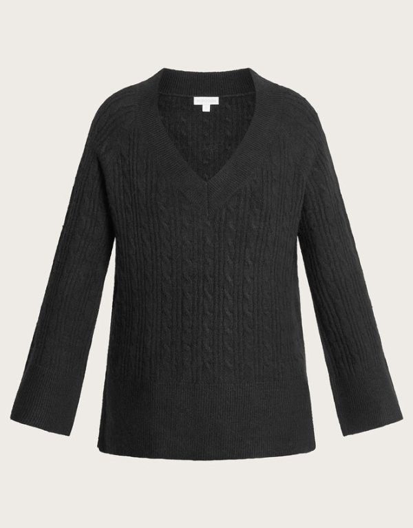 Monsoon V-Neck Cable Longline Jumper Black - Image 5