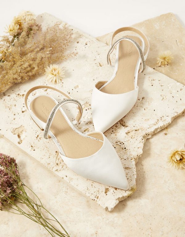 Monsoon Diamante Trim Flat Bridal Shoes Ivory