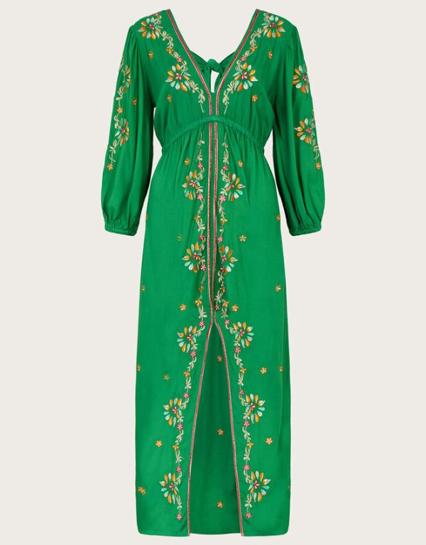 Monsoon Embroidered Maxi Kaftan Dress Green - Image 5