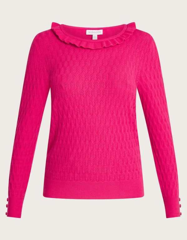 Monsoon Ruffle Scoop Neck Jumper Pink - Image 5