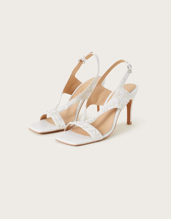 Monsoon Embroidered Square Toe Bridal Sandals Ivory