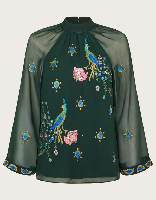 Monsoon Perla Peacock Embellished Blouse Green - Image 5