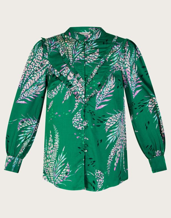 Monsoon Lucille Satin Print Blouse Green - Image 5