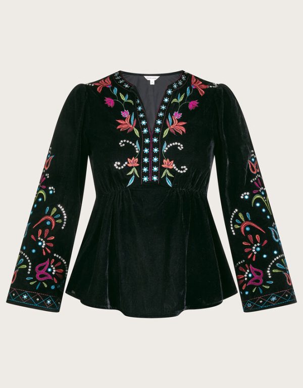 Monsoon Mave Mirror Detail Velvet Blouse Black - Image 5