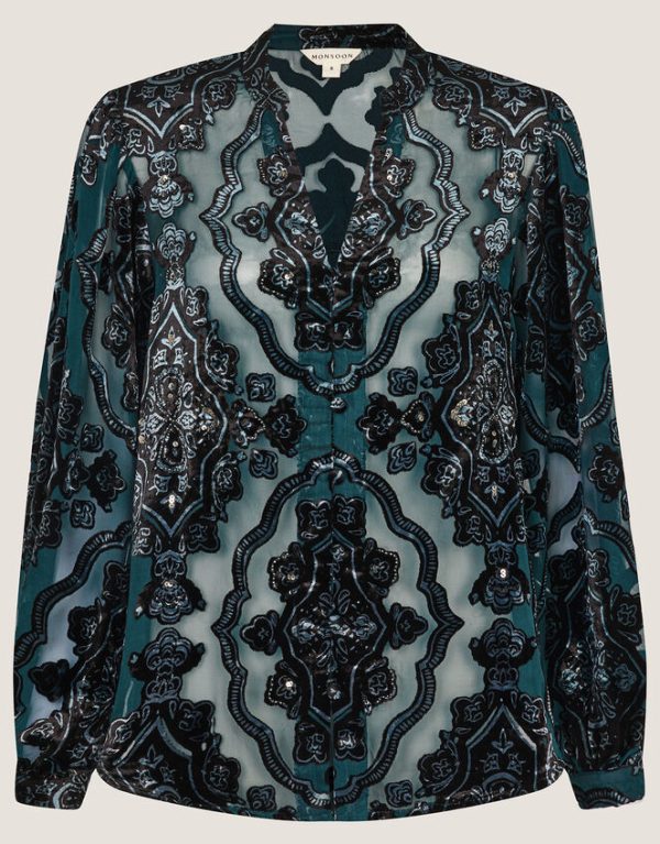 Monsoon Darcy Devore Blouse Teal - Image 5