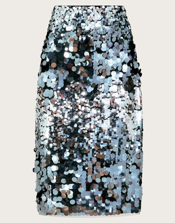 Monsoon Sia Sequin Midi Skirt Silver - Image 6