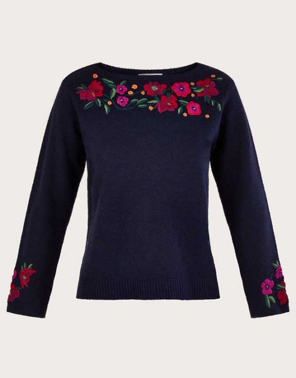 Monsoon Floral Embroidered Jumper Blue - Image 5