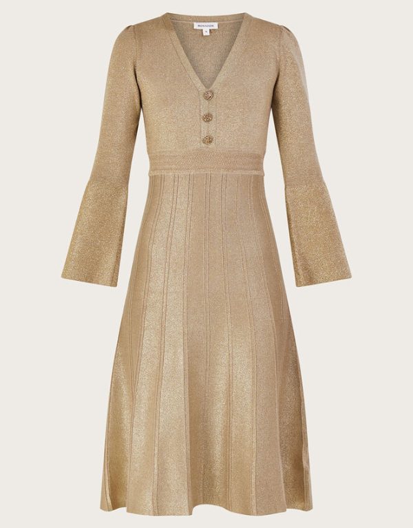 Monsoon Letty Metallic Dress Gold - Image 5