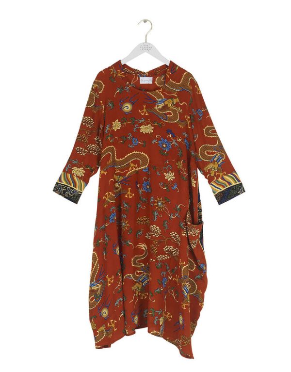 Monsoon One Hundred Stars Asymmetric Dragon Print Dress Orange - Image 4