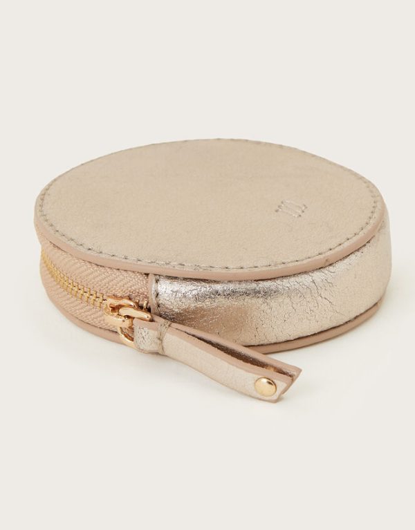 Monsoon Metallic Leather Round Coin Purse Gold - Image 2