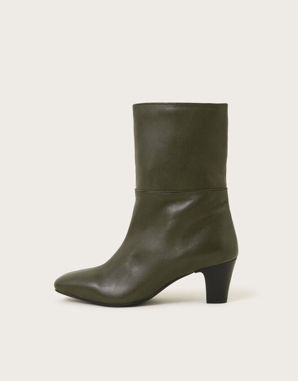 Monsoon Nancy Leather Heeled Boots Green - Image 2