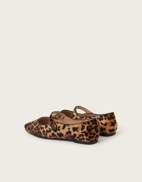 Monsoon Leopard Print Mary Jane Flats Multi - Image 3