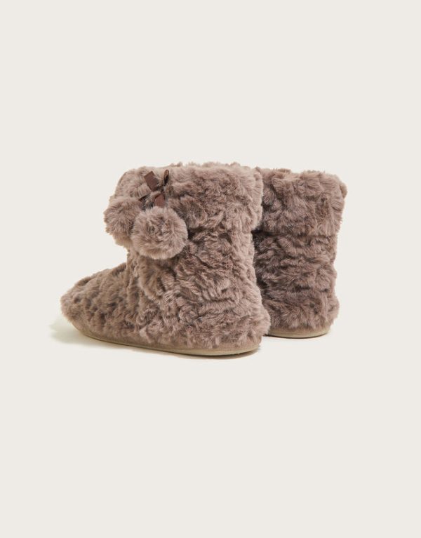 Monsoon Faux Fur Pom-Pom Slipper Boots Mink - Image 3