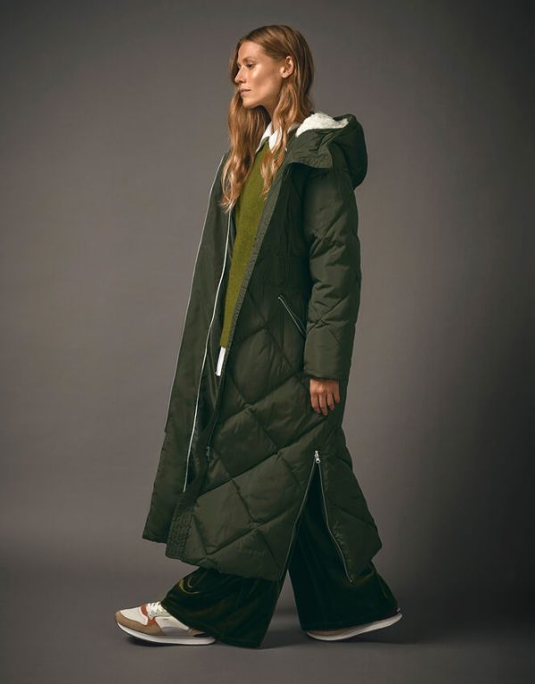 Monsoon Phoebe Fleece Quilted Puffer Coat Green - Image 6