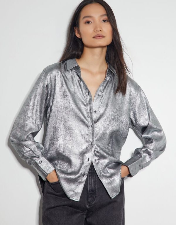 Monsoon Mia Metallic Shirt Silver