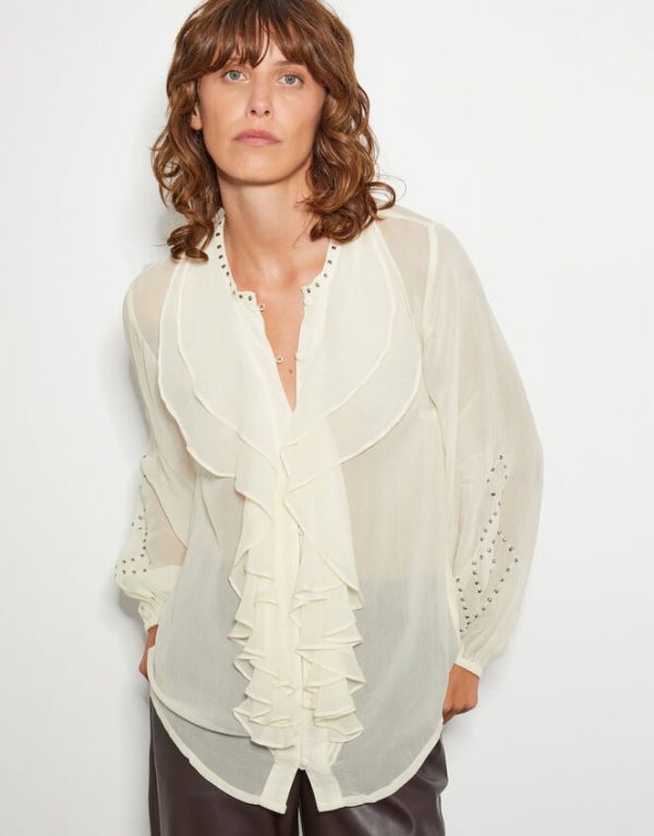 Monsoon Saskia Stud Ruffle Blouse Ivory