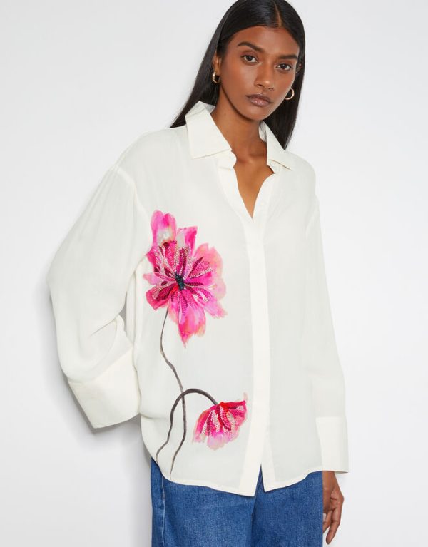 Monsoon Fleur Embroidered Flower Shirt Ivory