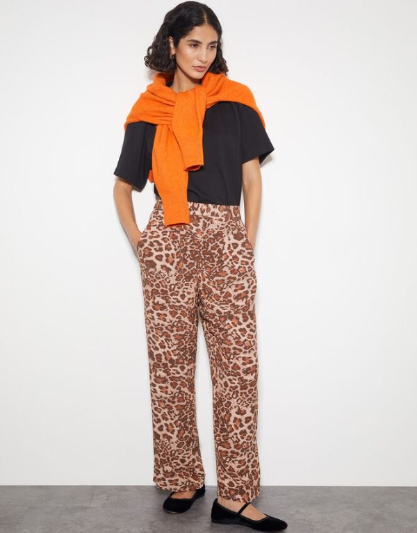 Monsoon Arielle Leopard Print Trousers Brown