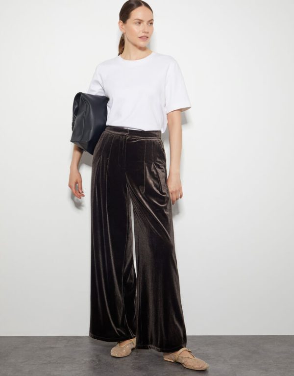 Monsoon Valery Wide Leg Velvet Trousers Brown