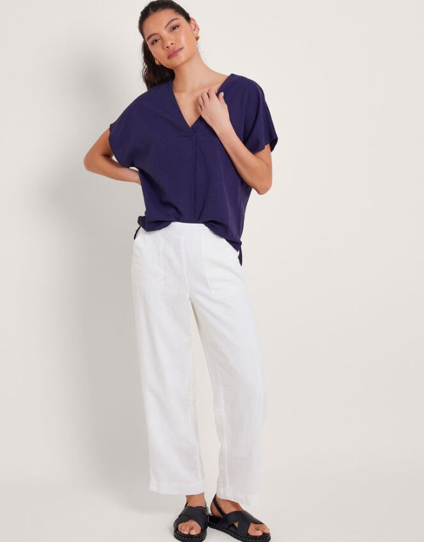 Monsoon Parker Short-Length Linen Trousers White