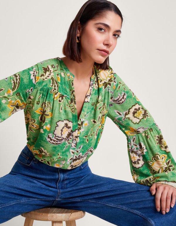 Monsoon Juliet Floral Blouse Green