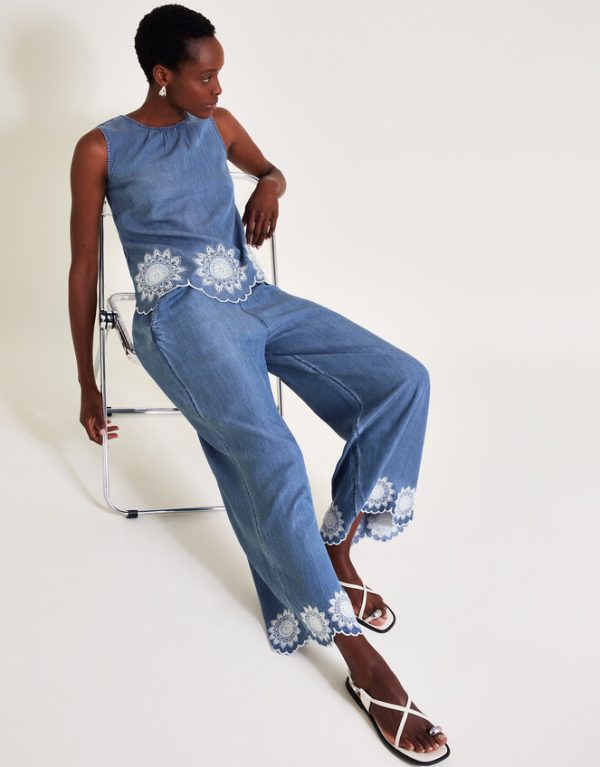 Monsoon Talia Embroidered Trousers Blue