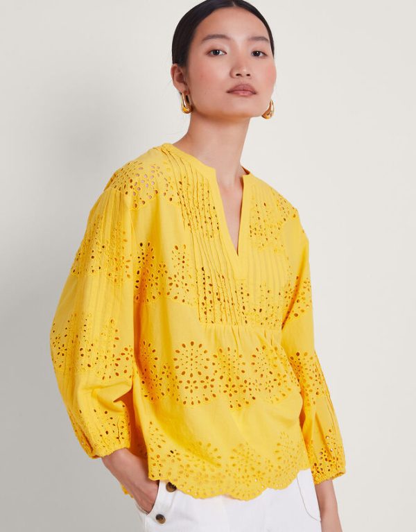 Monsoon Serena Broderie Top Yellow