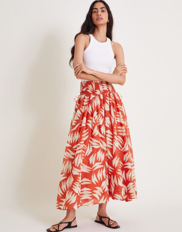 Monsoon Shelly Abstract Print Maxi Skirt Orange