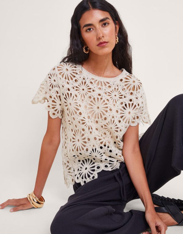 Monsoon Riri Crochet Top Natural