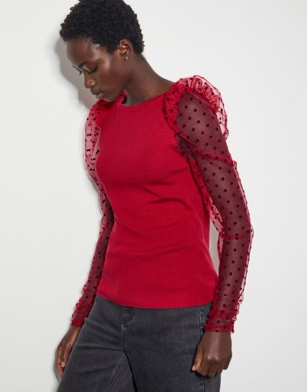 Monsoon Mimi Polka Dot Sleeve Jumper Red