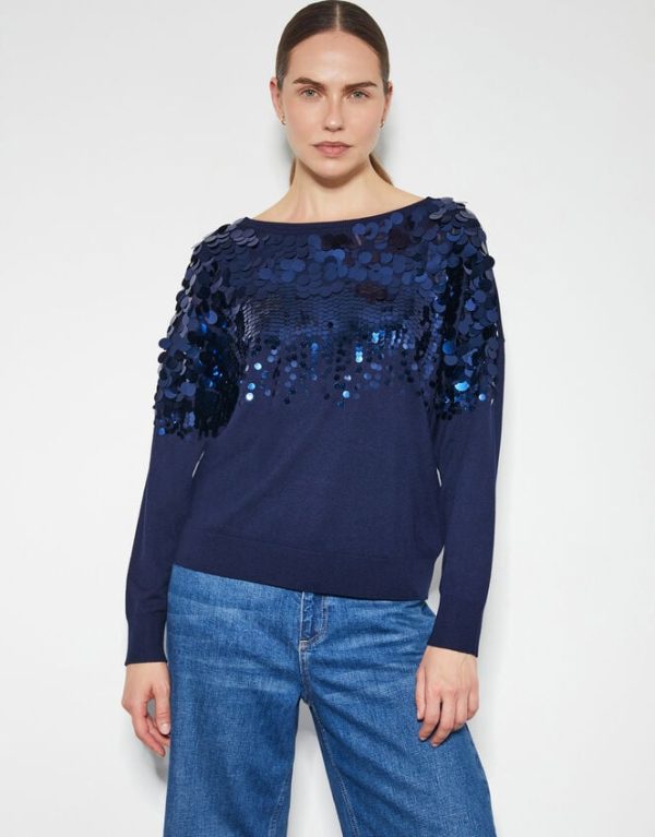 Monsoon Sabine Boat Neck Sequin Jumper Blue