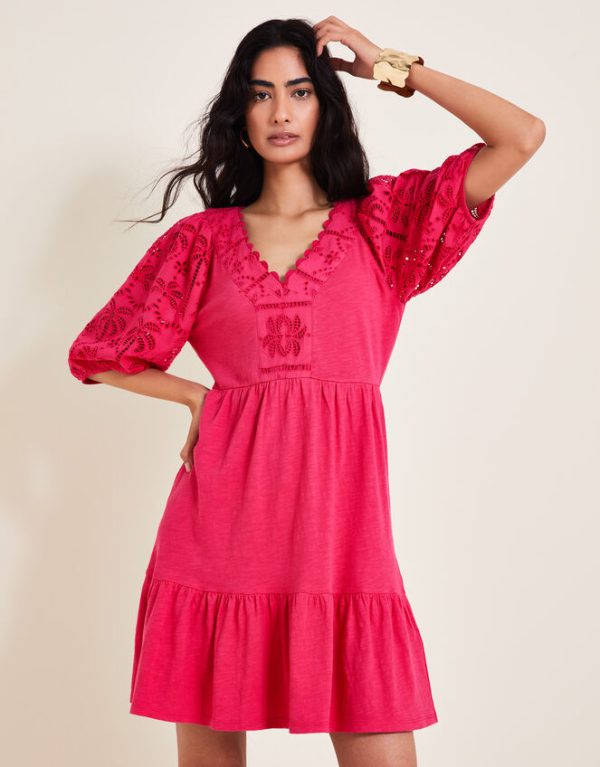 Monsoon Skye Schiffli Dress Pink