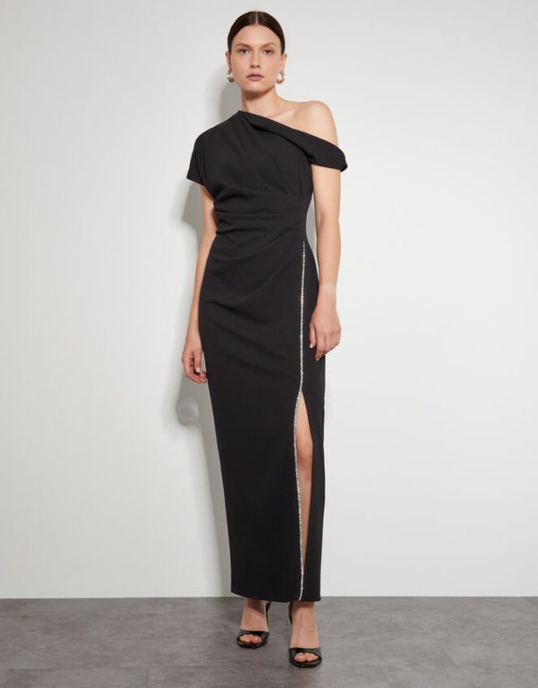 Monsoon Tia Asymmetrical Jersey Maxi Dress Black