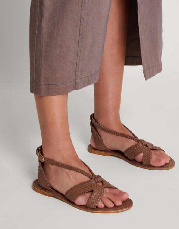 Monsoon Woven Leather Sandals Tan