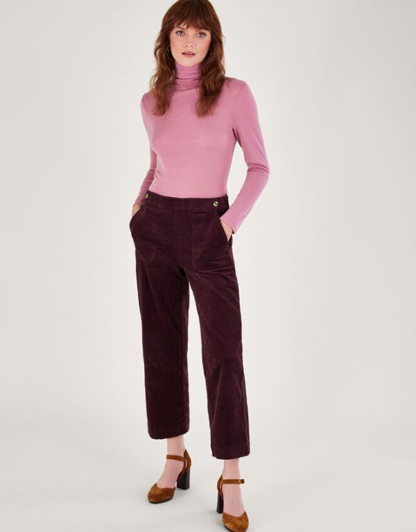 Monsoon Harper Corduroy Crop Trousers Purple